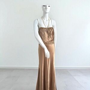 ✨ Vintage Champagne Satin Gown — 2000s Elegance with Beaded Trim ✨ 5/6